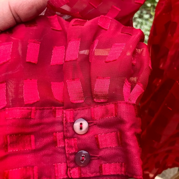 Early 90’s window pane blouse Sheer Red Button-Up long top XL with tags - Picture 3 of 7